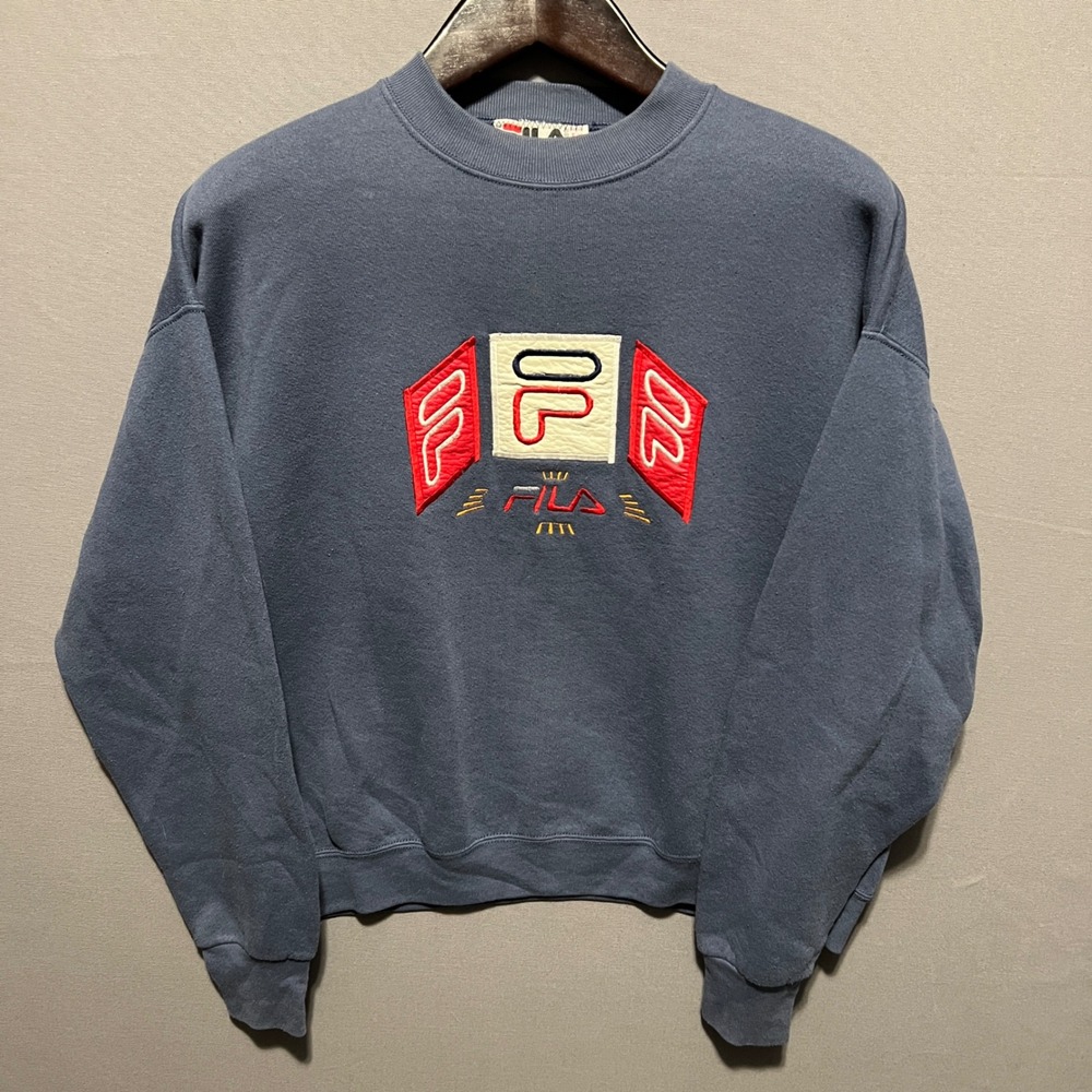 Vintage Fila Sweatshirt Mens XL Blue Crewneck Made in‎ USA Embroidered Logo 90s